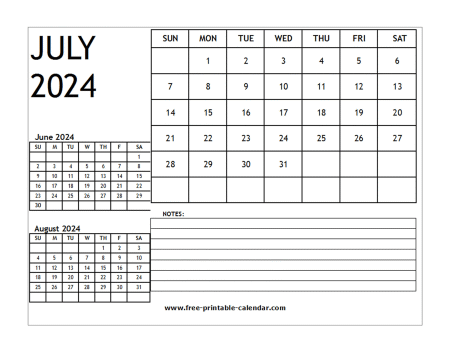 2024 calendar july