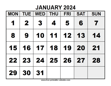 2024 january calendar