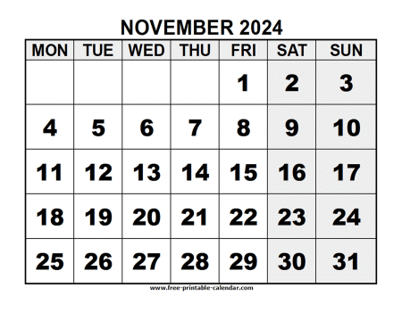 2024 november calendar