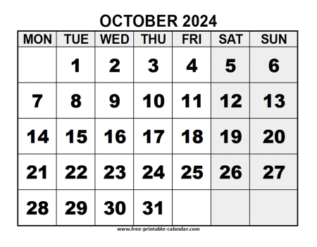 2024 october calendar