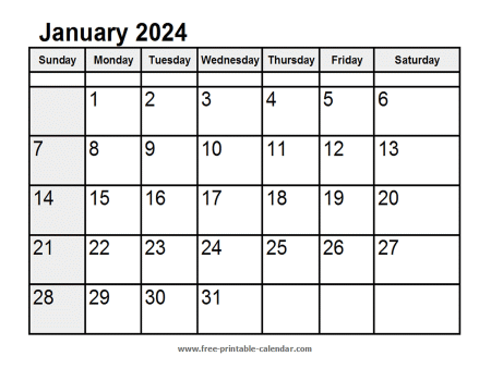 calendar january 2024