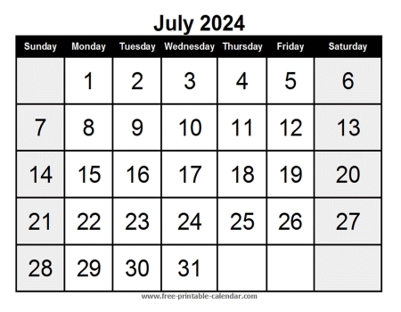calendar july 2024