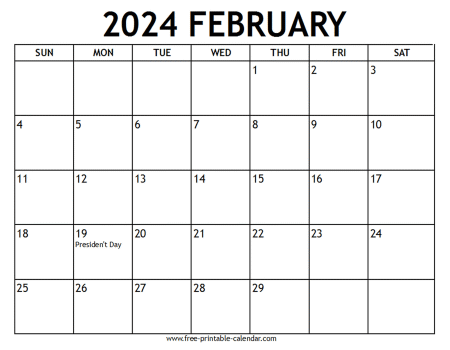 february 2024 calendar With US holidays