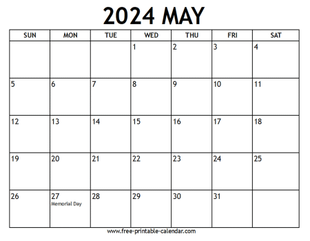 may 2024 calendar With US holidays