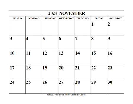november 2024 calendar