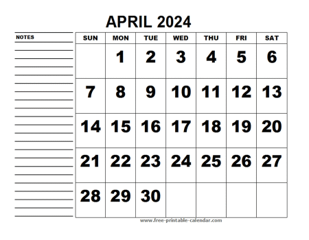 printable calendar april 2024