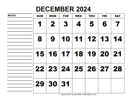 printable calendar december 2024