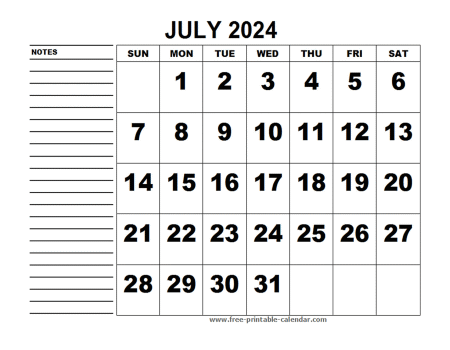 printable calendar july 2024