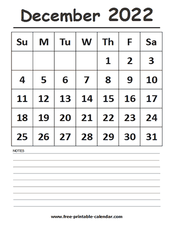 2022 calendar december printable