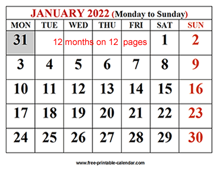 2022 calendar template