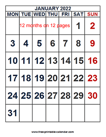 2022 calendar word template