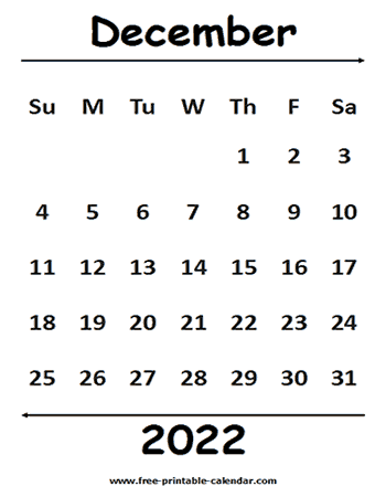 2022 december calendar