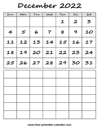 2022 december calendar