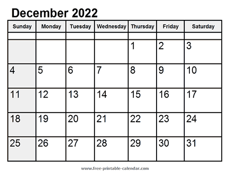 calendar december 2022