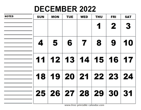 printable calendar december 2022