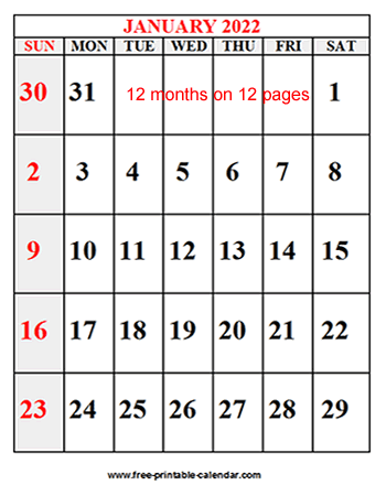 year 2022 calendar