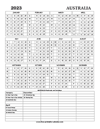 2023 Australia holiday calendar