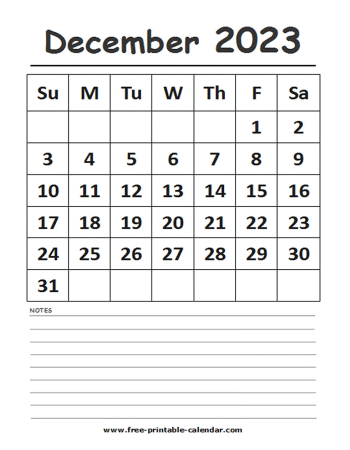 2023 calendar december printable