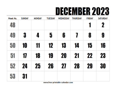 2023 december calendar