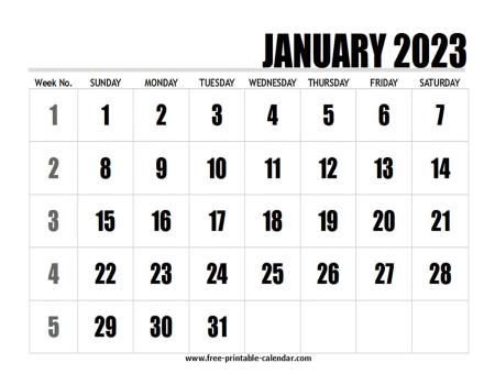 2023 january calendar