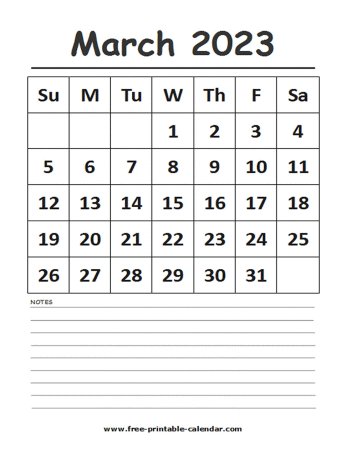 2023 calendar march printable