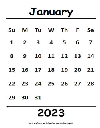 2023 january calendar