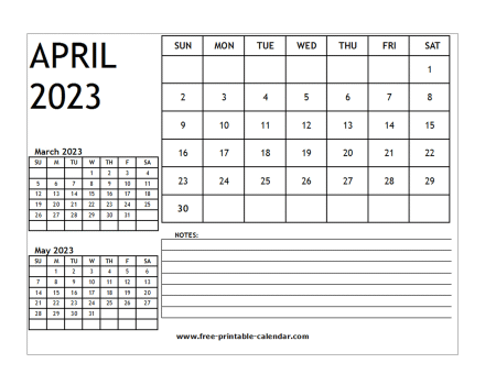 2023 calendar april