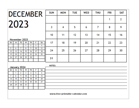 2023 calendar december