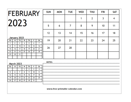 2023 calendar february