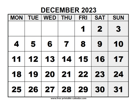 2023 december calendar