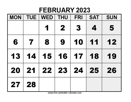 2023 february calendar
