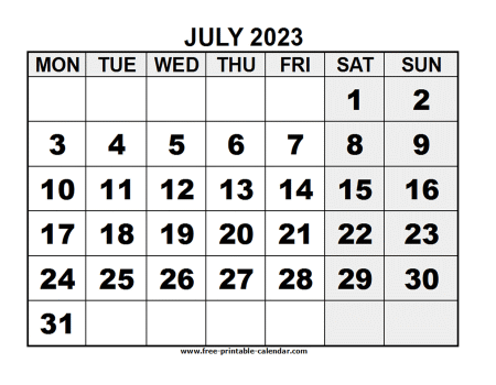 2023 july calendar