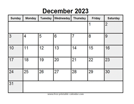 calendar december 2023