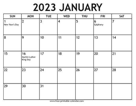 printable 2023 january calendar