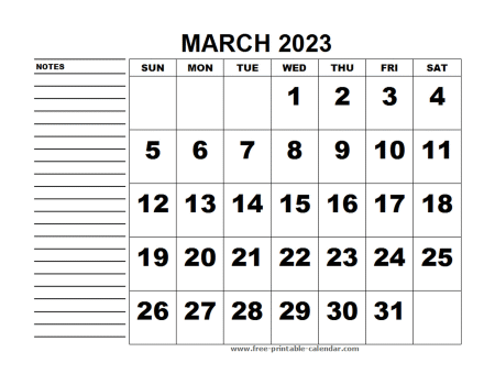 printable calendar march 2023