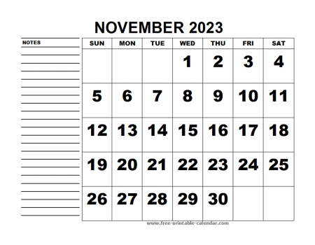 printable calendar november 2023