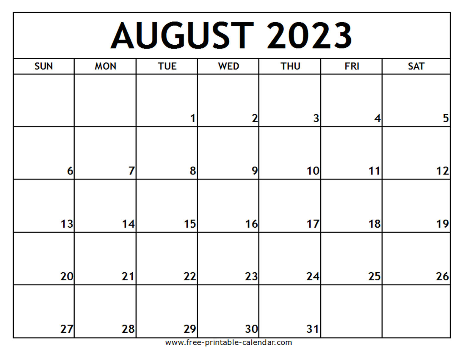 Free Printable Calendar 2023 August