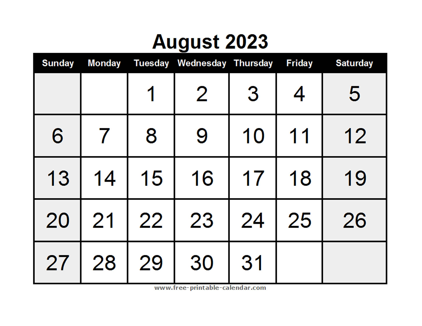 Blank Calendar August 2023 - Free-printable-calendar.com