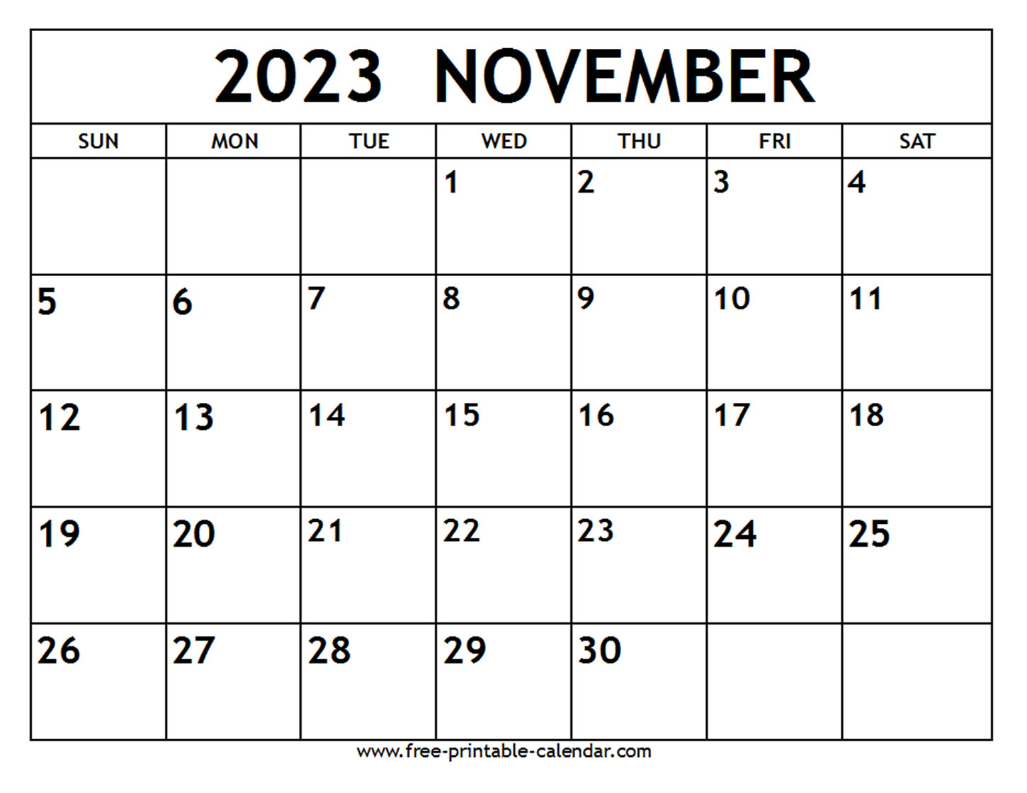 November 2023 Calendar - Free-printable-calendar.com