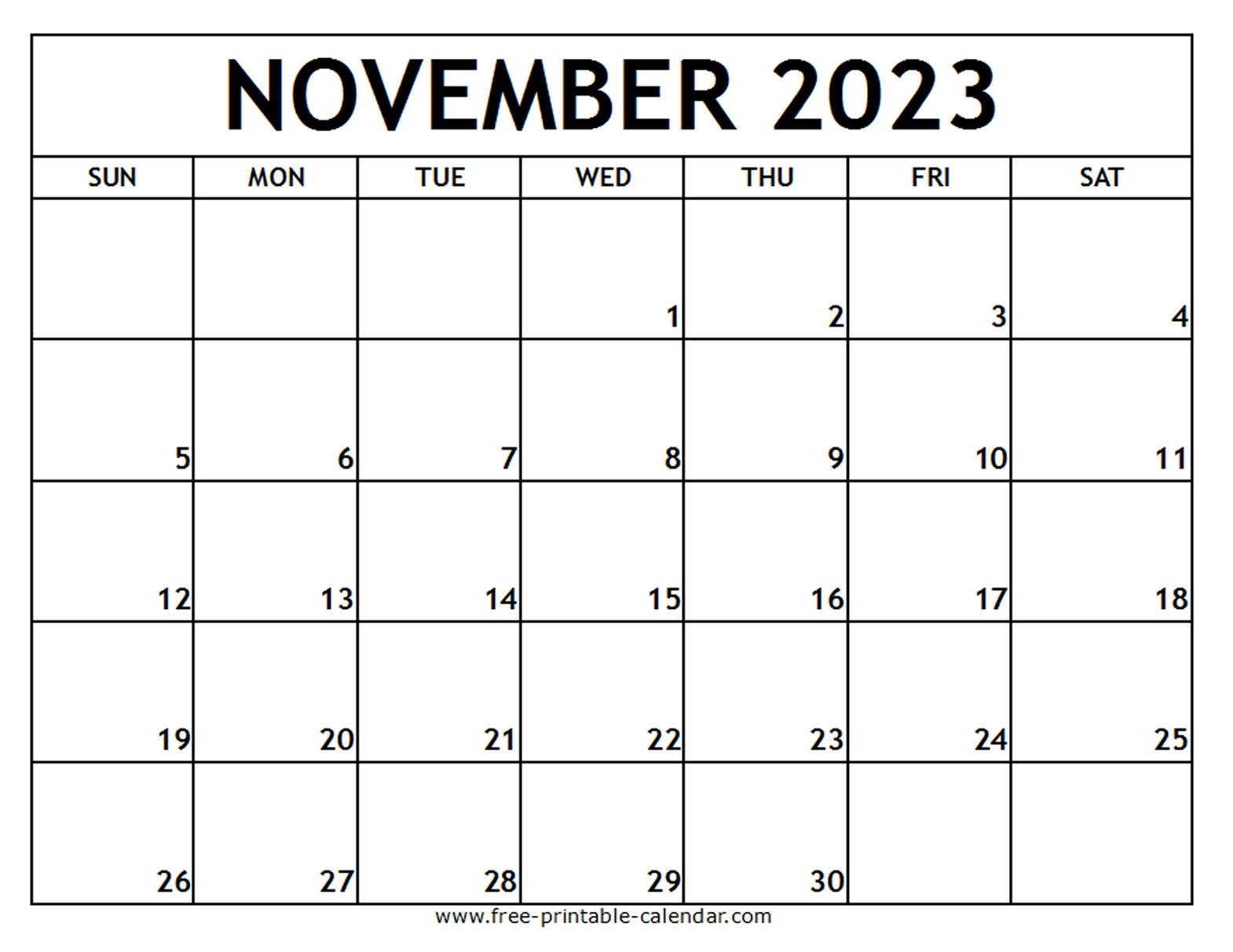 Free Printable November Calendar 2023