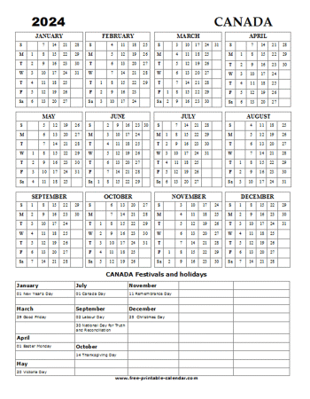 2024 Canada holiday calendar