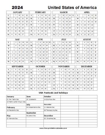 2024 United States of America holiday calendar