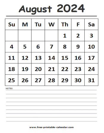 2024 calendar august printable