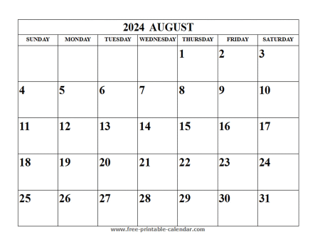 august 2024 calendar