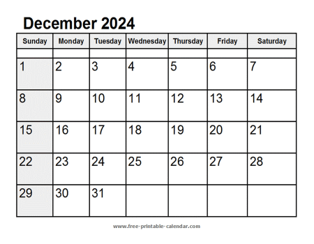 calendar december 2024