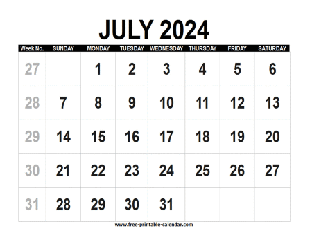 july 2024 calendar