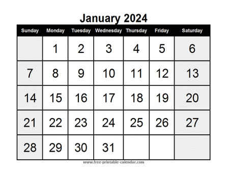 January 2024 Calendar Template 