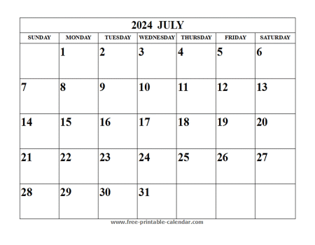 july 2024 calendar