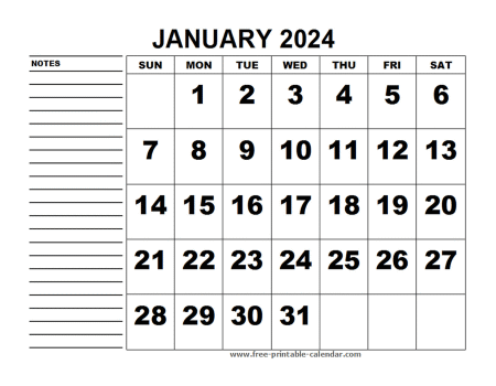 printable calendar january 2024