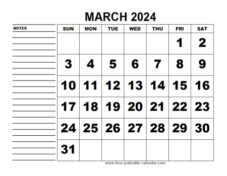 printable calendar march 2024